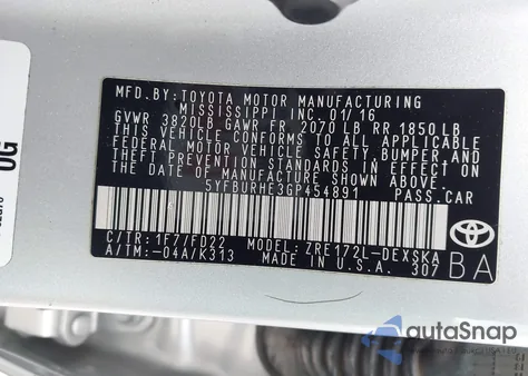 2016 Toyota Corolla S из США, поврежденный, VIN 5YFBURHE3GP454891